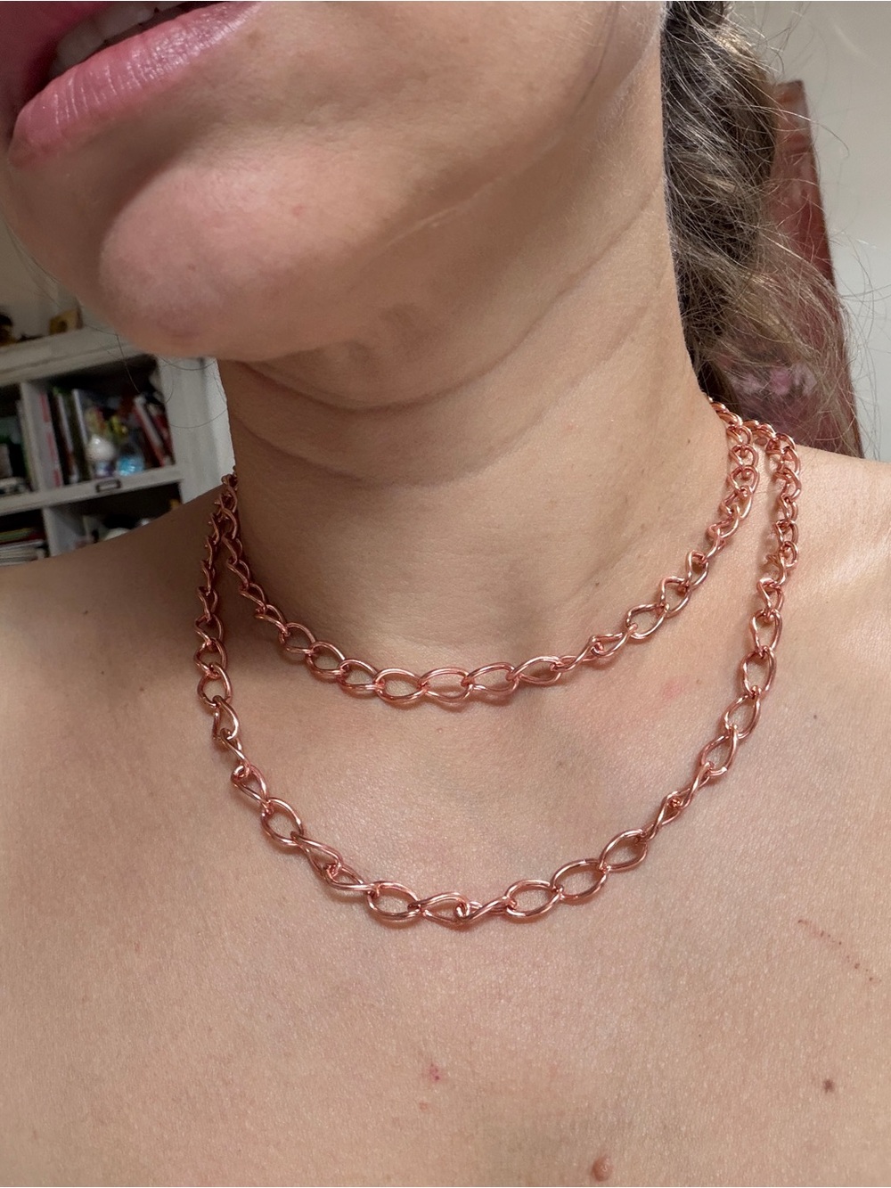 Vintage Rose Gold Tone Layered Chain Necklace Set Duo Stackable Choker Necklace